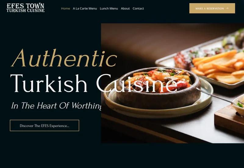 Homepage with Turkish dishes and the headline “Authentic Turkish Cuisine”