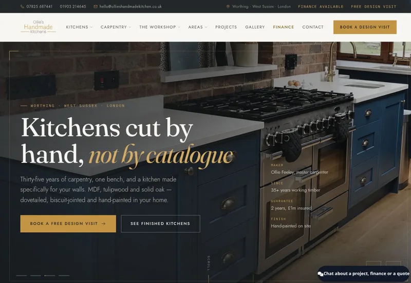 Homepage headline “Kitchens cut by hand, not by catalogue”