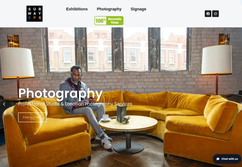 Homepage showing their photography studio