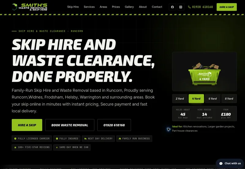 Homepage headline “Skip hire and waste clearance, done properly”
