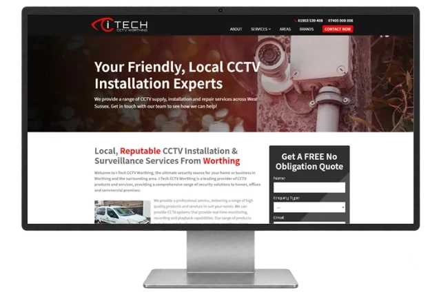 I-Tech CCTV Worthing website shown on a modern desktop monitor