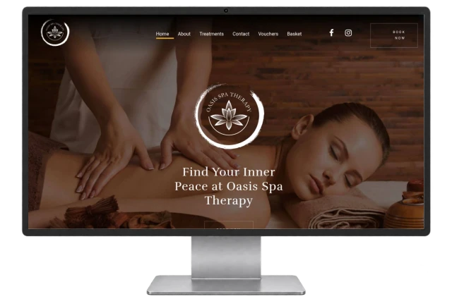 Oasis Spa Therapy website shown on a modern desktop monitor
