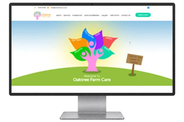 Oaktree Farm Care website shown on a modern desktop monitor