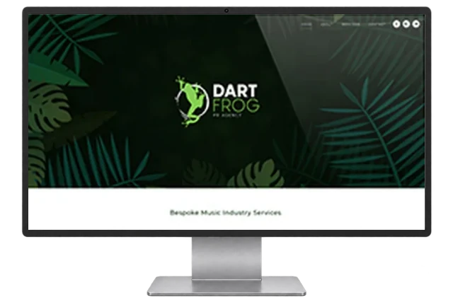 Dart Frog PR website shown on a modern desktop monitor