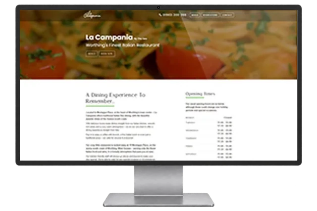 La Campania website shown on a modern desktop monitor