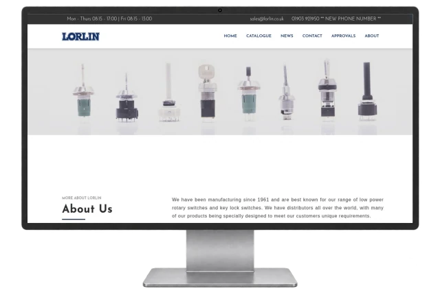 Lorlin website shown on a modern desktop monitor