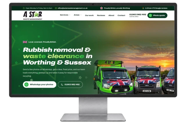 A Star Waste Management website shown on a modern desktop monitor