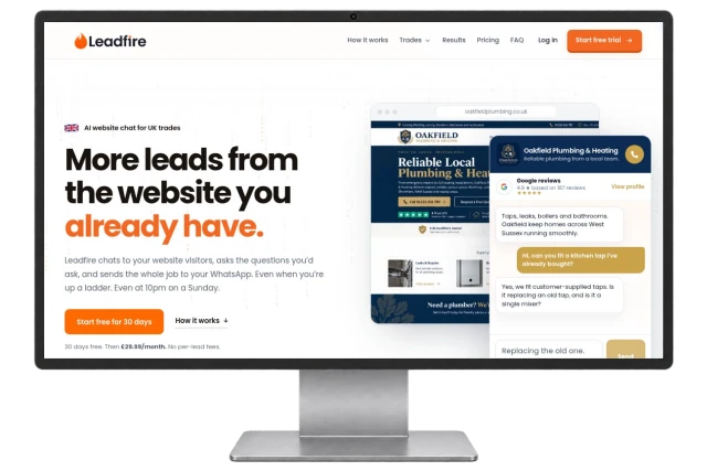 Leadfire website shown on a modern desktop monitor