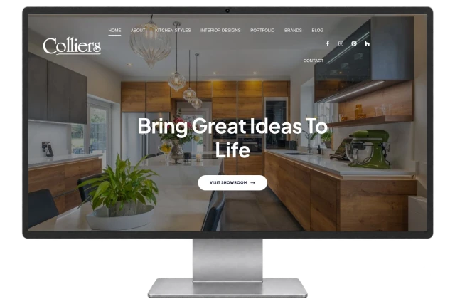 Colliers Kitchens website shown on a modern desktop monitor