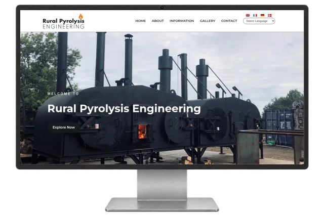 Rural Pyrolysis Engineering website shown on a modern desktop monitor
