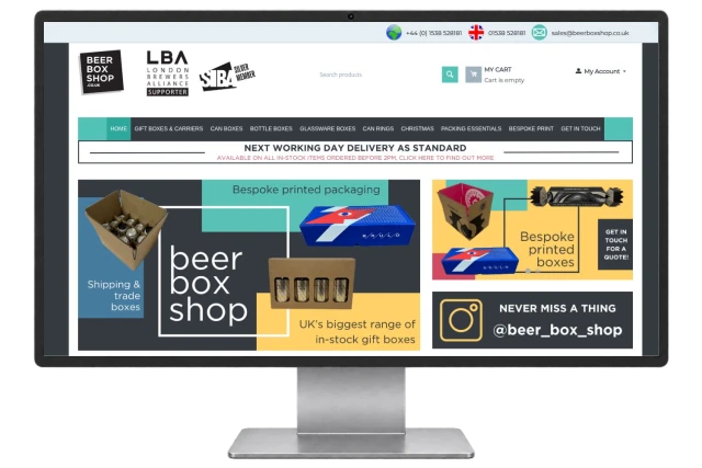 Beer Box Shop website shown on a modern desktop monitor
