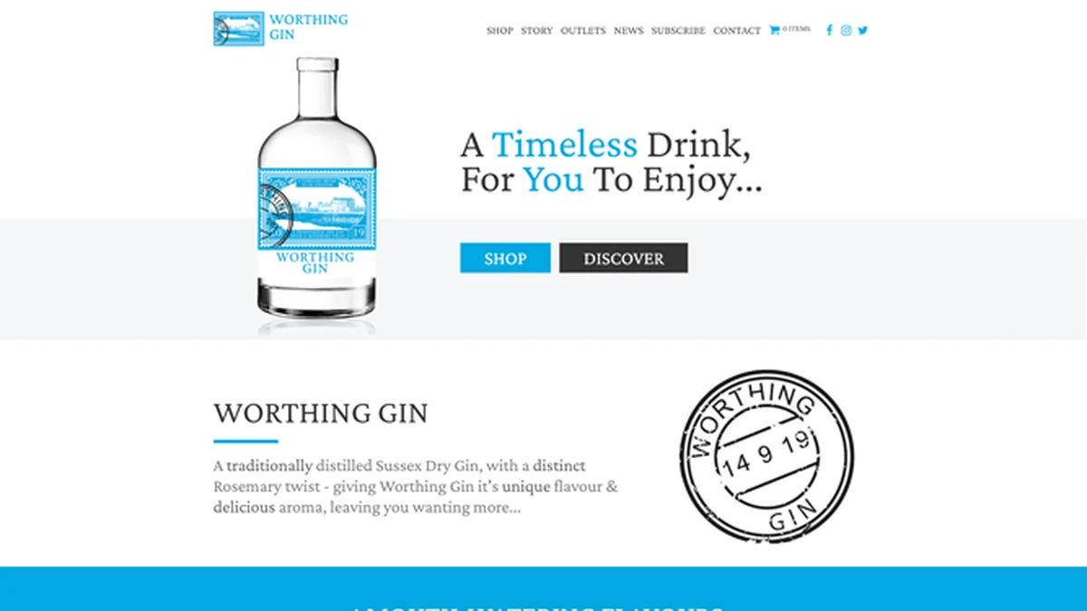Worthing Gin website by Glenndilen Digital